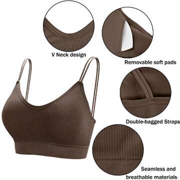 BQTQ 5 Pcs V Neck Tube Top Bra Padded Camisole Bra for Women Seamless Bralettes (Brown, White, Black, Dark Olive, Gray, L)