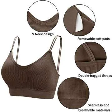BQTQ 5 Pcs V Neck Tube Top Bra Padded Camisole Bra for Women Seamless Bralettes (Brown, White, Black, Dark Olive, Gray, L)