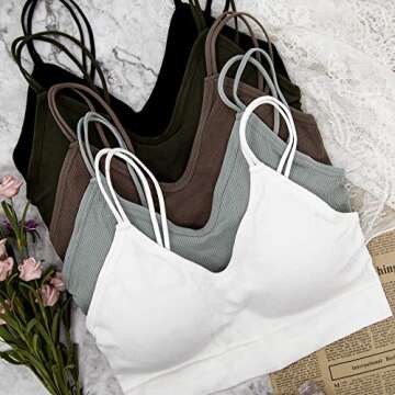 BQTQ 5 Pcs V Neck Tube Top Bra Padded Camisole Bra for Women Seamless Bralettes (Brown, White, Black, Dark Olive, Gray, L)