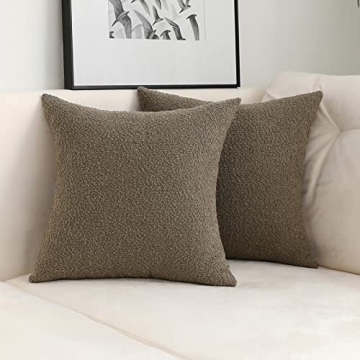 Jeneoo Light Brown Decorative Square Thick Accent Throw Pillow Covers Fine Textured Boucle Couch Cus...