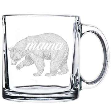 Funny Glass Coffee Mugs for Women & Men, 13oz –"Mama Bear" Mug for Tea & Coffee Lovers. Best Offic...