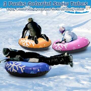 3 Pack Snow Tube Inflatable Sleds for Kids Snow Tubes for Sledding Heavy Duty Large Snow Sleds for Kids and Adult with Handles Outdoor Snow Toys Set for Boys Girls (Mix Color)