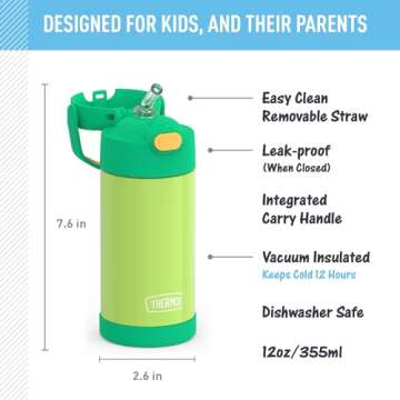THERMOS FUNTAINER Water Bottle with Straw - 12 Ounce - Kids Stainless Steel Vacuum Insulated Water B...