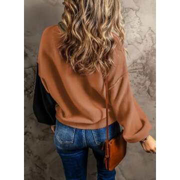 Dokotoo Women's Sweaters Crewneck Colorblock Long Sleeve Pullover Sweater Business Casual Ladies Jum...