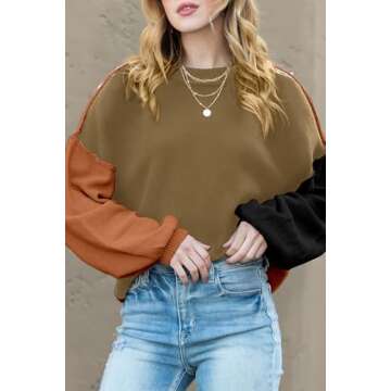 Dokotoo Women's Colorblock Crewneck Pullover Sweater