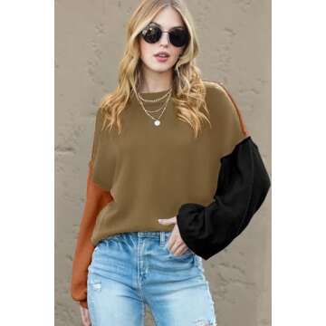 Dokotoo Women's Colorblock Crewneck Pullover Sweater