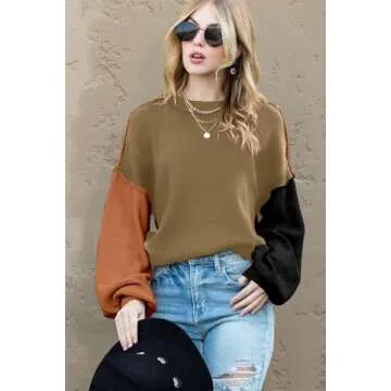 Dokotoo Women's Colorblock Crewneck Pullover Sweater