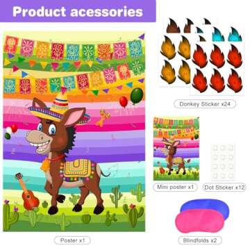 ASTARON Pin The Tail on The Donkey Mexican Donkey Game with 24pcs Tail Stickers for Cinco De Mayo Pa...