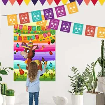 ASTARON Pin The Tail on The Donkey Mexican Donkey Game with 24pcs Tail Stickers for Cinco De Mayo Party, Mexican Party Fiesta Themed Party, Kids Birthday Supplies
