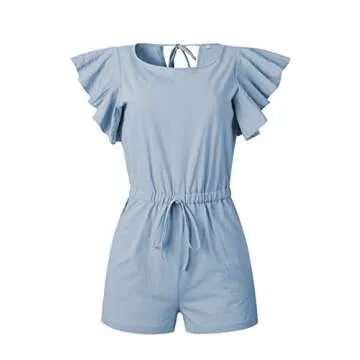 Stylish Angashion Women's Casual Ruffle Butterfly Sleeve Romper
