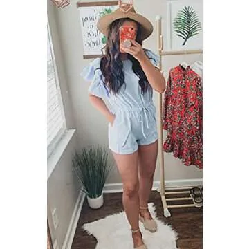 Stylish Angashion Women's Casual Ruffle Butterfly Sleeve Romper