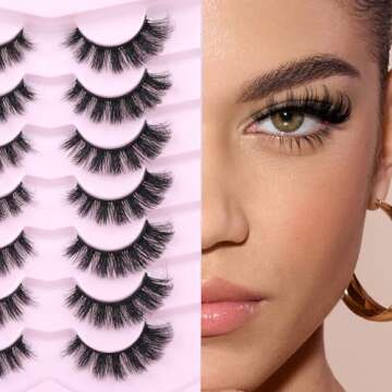 Mink Lashes Fluffy Volume False Eyelashes Wispy Strip Fake Eyelashes Cat Eye Lashes Thick 20MM Long False Lashes 7 Pairs Pack Natural Look