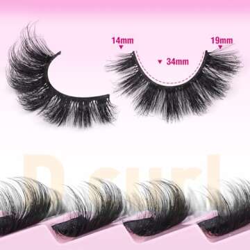 Mink Lashes Fluffy Volume False Eyelashes Wispy Strip Fake Eyelashes Cat Eye Lashes Thick 20MM Long False Lashes 7 Pairs Pack Natural Look