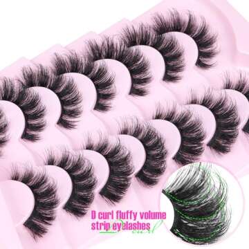 Mink Lashes Fluffy Volume False Eyelashes Wispy Strip Fake Eyelashes Cat Eye Lashes Thick 20MM Long False Lashes 7 Pairs Pack Natural Look