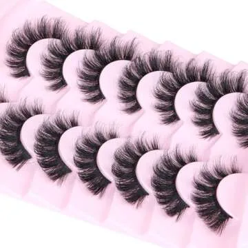 Mink Lashes Fluffy Volume False Eyelashes Wispy Strip Fake Eyelashes Cat Eye Lashes Thick 20MM Long False Lashes 7 Pairs Pack Natural Look