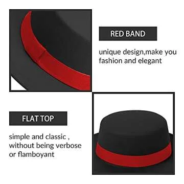 Classic Fedora Hat Two Tone Flat Top Hat with Band Wide Brim Pork Pie Hat Adjustable Patchwork Colors Panama Hat