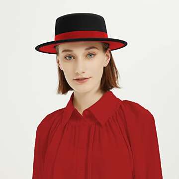 Classic Fedora Hat Two Tone Flat Top Hat with Band Wide Brim Pork Pie Hat Adjustable Patchwork Colors Panama Hat