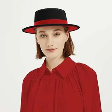 Classic Fedora Hat Two Tone Flat Top Hat with Band Wide Brim Pork Pie Hat Adjustable Patchwork Colors Panama Hat
