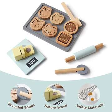 PairPear Wooden Toy Cookies and Baking Set,Kids 28 Pieces Play Food Toy Kitchen Playset,Pretend Play...