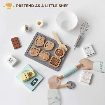 PairPear Wooden Toy Cookies and Baking Set,Kids 28 Pieces Play Food Toy Kitchen Playset,Pretend Play Kitchen Accessories Gift for Boys and Girls 3 Years and up