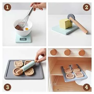 PairPear Wooden Toy Cookies and Baking Set,Kids 28 Pieces Play Food Toy Kitchen Playset,Pretend Play Kitchen Accessories Gift for Boys and Girls 3 Years and up