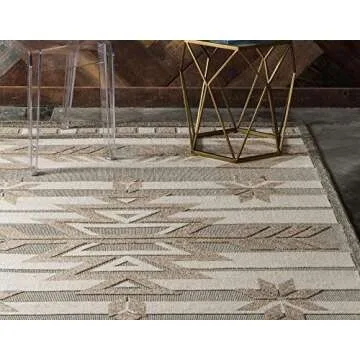 Unique Loom Outdoor Modern Collection Area Rug - Albuquerque (4' 1" x 6' 1" Rectangle, Beige/ Brown)