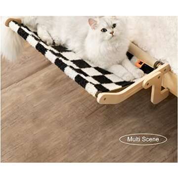 Cat Window Hammock seat Cat Window Perch Sturdy, Adjustable, Durable and Stable cat Bed, Provides Full Sunbathing Space and can Hold up to 40 lbs. (Chessboard)