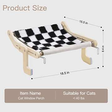 Cat Window Hammock seat Cat Window Perch Sturdy, Adjustable, Durable and Stable cat Bed, Provides Full Sunbathing Space and can Hold up to 40 lbs. (Chessboard)