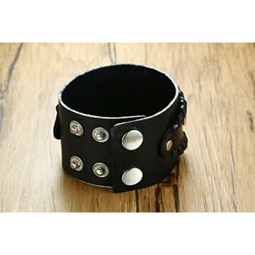 VNOX Vintage Black Leather Maltese Cross Bracelet