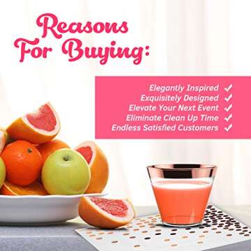 Rose Gold Plastic Cups & Napkins - Set of 60 | Fancy & Fun Disposable Decorations for Birthdays, Wedding Reception, Cocktail & Engagement Parties, Baby & Bridal Showers, Dinners, Catering