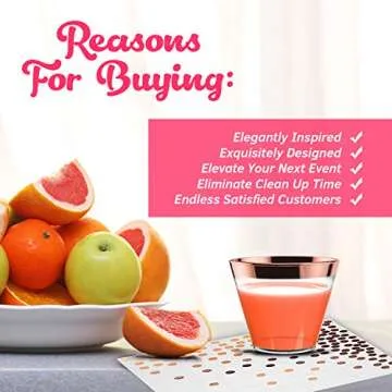 Rose Gold Plastic Cups & Napkins - Set of 60 | Fancy & Fun Disposable Decorations for Birthdays, Wedding Reception, Cocktail & Engagement Parties, Baby & Bridal Showers, Dinners, Catering