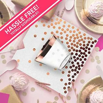 Rose Gold Plastic Cups & Napkins - Set of 60 | Fancy & Fun Disposable Decorations for Birthdays, Wedding Reception, Cocktail & Engagement Parties, Baby & Bridal Showers, Dinners, Catering