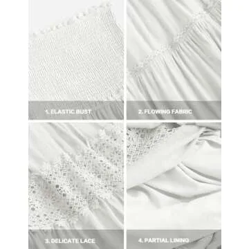 ZESICA Women's Summer Bohemian Strapless Off Shoulder Lace Trim Backless Flowy A Line Beach Long Maxi Dress,White,X-Small