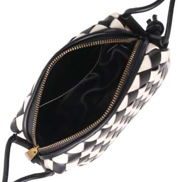 Printdraws Woven Bag Crossbody Bags for Women, Small Zipper Closure Handmade Shoulder Purse with Adjustable Strap (Black)