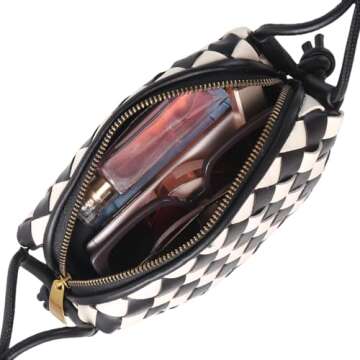 Printdraws Woven Bag Crossbody Bags for Women, Small Zipper Closure Handmade Shoulder Purse with Adjustable Strap (Black)