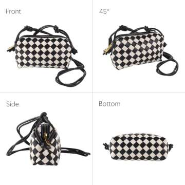Printdraws Woven Bag Crossbody Bags for Women, Small Zipper Closure Handmade Shoulder Purse with Adjustable Strap (Black)
