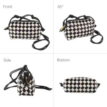 Printdraws Woven Bag Crossbody Bags for Women, Small Zipper Closure Handmade Shoulder Purse with Adjustable Strap (Black)