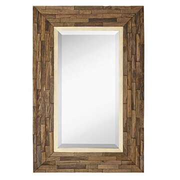 Hamilton Hills 24" x 36" Vanity Brown Framed Wood Rectangular Wall Mirror | Rustic Natural Wood Framed Mirror | Solid Construction Glass| Vanity, Bedroom, or Bathroom | Hangs Horizontal or Vertical