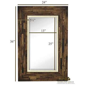 Hamilton Hills 24" x 36" Vanity Brown Framed Wood Rectangular Wall Mirror | Rustic Natural Wood Framed Mirror | Solid Construction Glass| Vanity, Bedroom, or Bathroom | Hangs Horizontal or Vertical