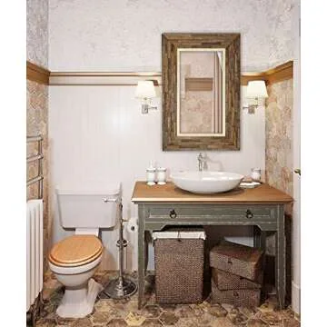 Hamilton Hills 24" x 36" Vanity Brown Framed Wood Rectangular Wall Mirror | Rustic Natural Wood Framed Mirror | Solid Construction Glass| Vanity, Bedroom, or Bathroom | Hangs Horizontal or Vertical