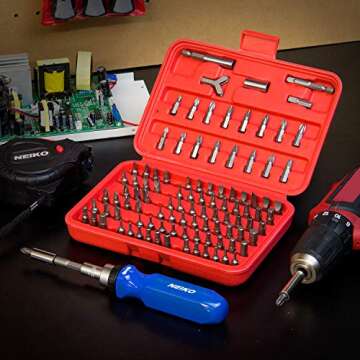 NEIKO 10048A Security Bit Set 100-Piece Set Cr-V Steel 1/4-inch Adapters Phillips Slotted Hex Torx Star Tamperproof Pozi Square Spanner Torque Tri-Wing Clutch Spline Wing Nut, Security Torx Bit Set