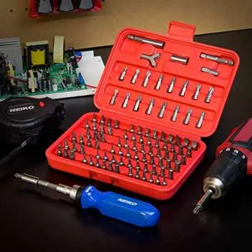 NEIKO 10048A Security Bit Set 100-Piece Set Cr-V Steel 1/4-inch Adapters Phillips Slotted Hex Torx Star Tamperproof Pozi Square Spanner Torque Tri-Wing Clutch Spline Wing Nut, Security Torx Bit Set