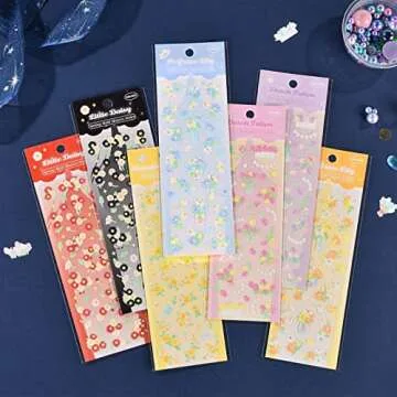 SIBLYMONA Korean Deco Stickers Set, 16 Sheets 550Pcs Colorful Glitter Stickers with Ribbon Flower Style, Kpop Potocard Stickers Cute Deco Stickers for Scrapbook Card DIY Decor Craft (SpringFlower-16P)