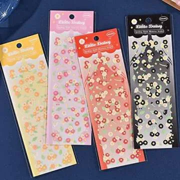 SIBLYMONA Korean Deco Stickers Set, 16 Sheets 550Pcs Colorful Glitter Stickers with Ribbon Flower Style, Kpop Potocard Stickers Cute Deco Stickers for Scrapbook Card DIY Decor Craft (SpringFlower-16P)