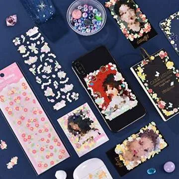 SIBLYMONA Korean Deco Stickers Set, 16 Sheets 550Pcs Colorful Glitter Stickers with Ribbon Flower Style, Kpop Potocard Stickers Cute Deco Stickers for Scrapbook Card DIY Decor Craft (SpringFlower-16P)