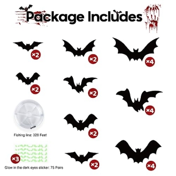 AKEROCK 24 PCS Hanging Bats Halloween Decorations