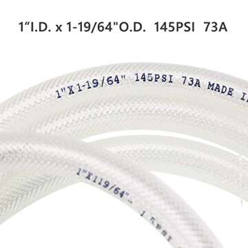 1" ID x 25 Ft High Pressure Braided Clear PVC Vinyl Tubing Flexible Vinyl Tube, Heavy Duty Reinforced Vinyl Hose Tubing, BPA Free and Non Toxic