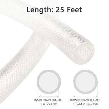 1" ID x 25 Ft High Pressure Braided Clear PVC Vinyl Tubing Flexible Vinyl Tube, Heavy Duty Reinforced Vinyl Hose Tubing, BPA Free and Non Toxic