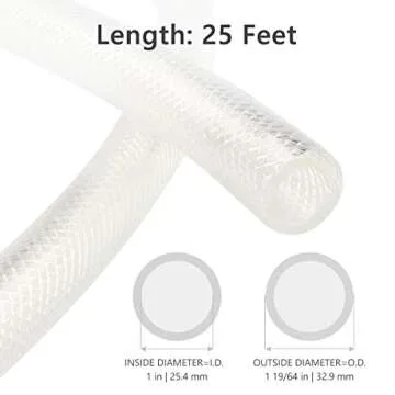 1" ID x 25 Ft High Pressure Braided Clear PVC Vinyl Tubing Flexible Vinyl Tube, Heavy Duty Reinforced Vinyl Hose Tubing, BPA Free and Non Toxic