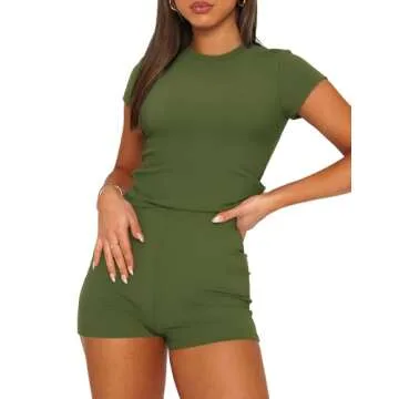 SAMPEEL Casual Summer Workout Sets Two Piece Outfits for Women Crewneck Top and High Waist Yoga Legg...